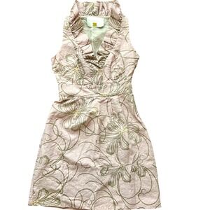 Anthropologie Leifsdottir sz 0 Muave Floral Brocade Dress Sleeveless Ruffle Neck